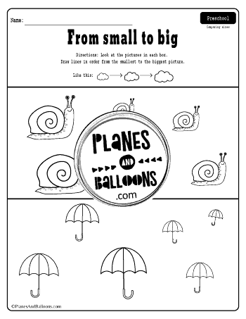Learning Printables For 2 Year Old - Big to small ordering worksheets for preschool