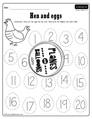 Learning Printables For 2 Year Old - Hen and eggs number and tracing worksheets
