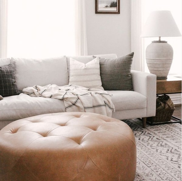 kid friendly living room - kid friendly coffee table - round ottoman