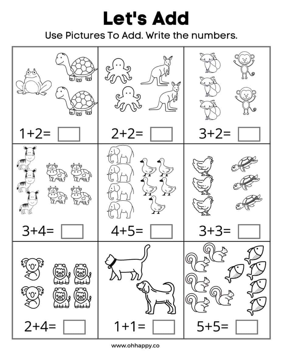 KINDERGARTEN MATH ADDITION WORKSHEETS