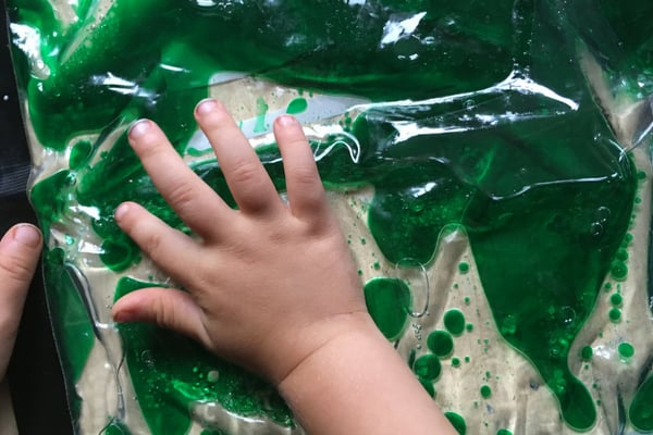 Sensory activities for 18-24-month old at home - Oil and Water Sensory Bag 