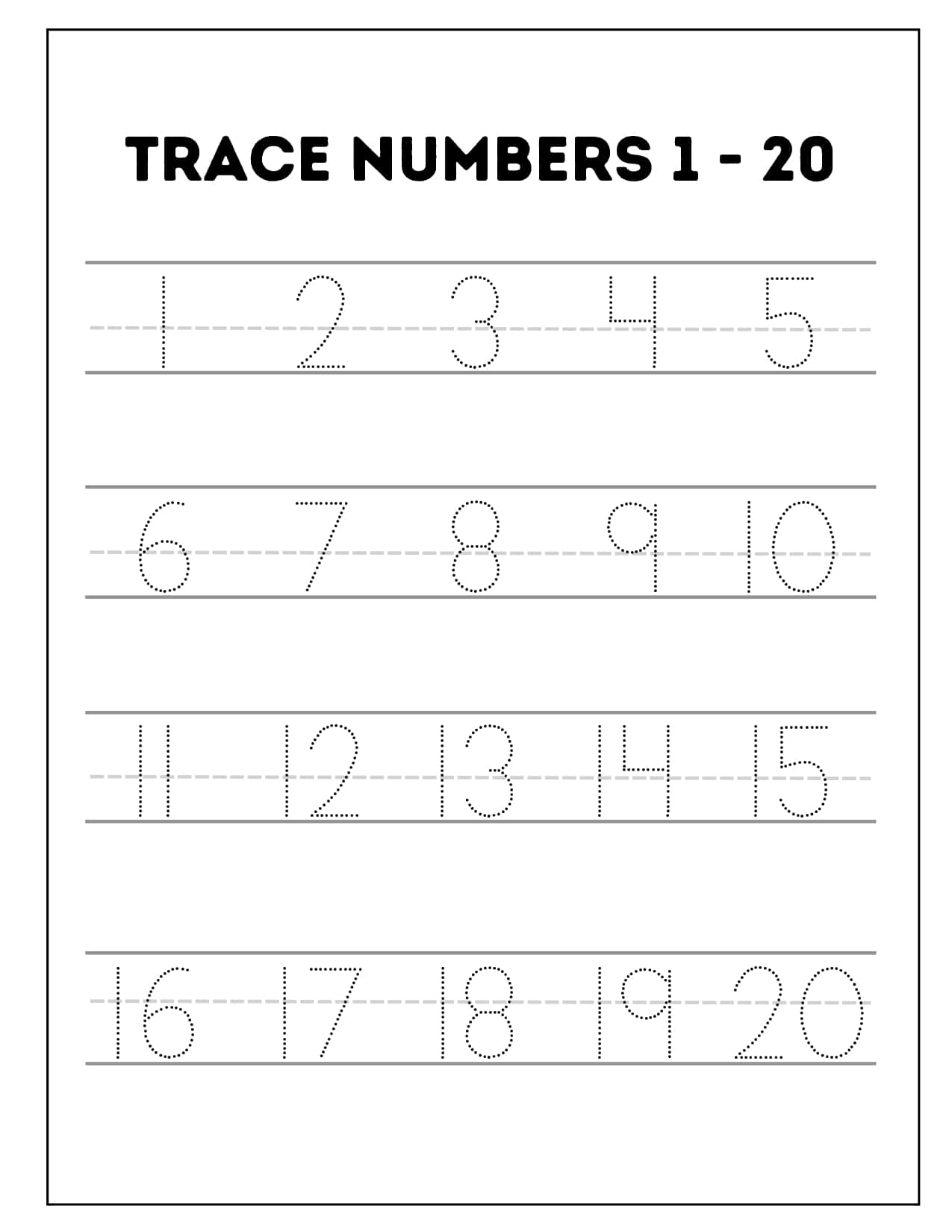 tracing numbers 1 to 20