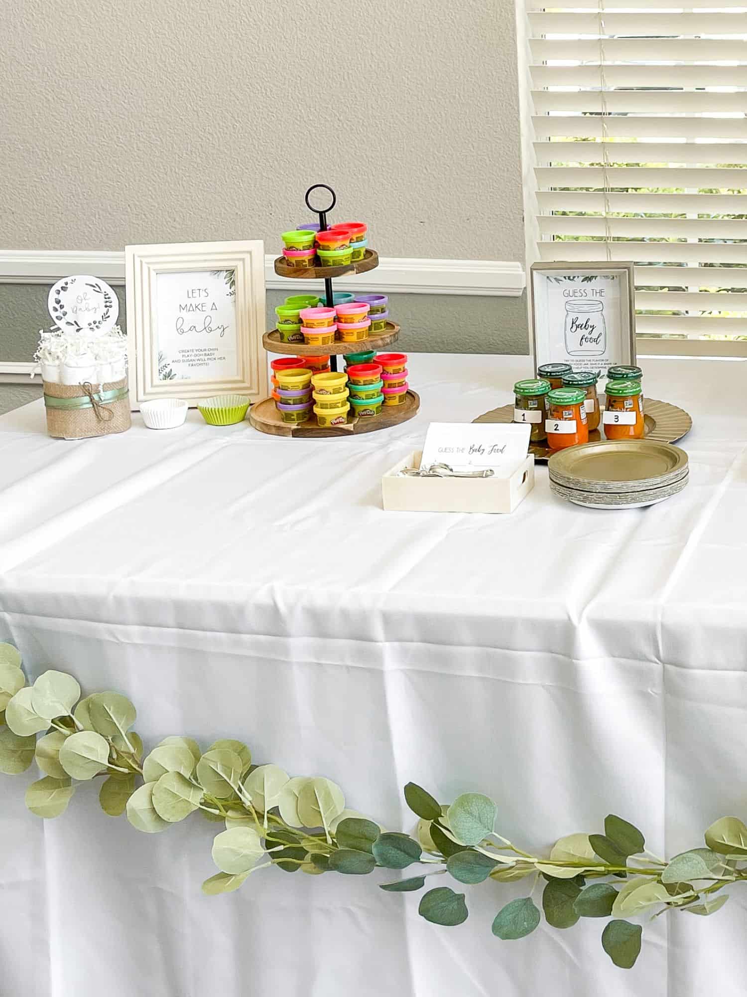 playdough baby shower game set up