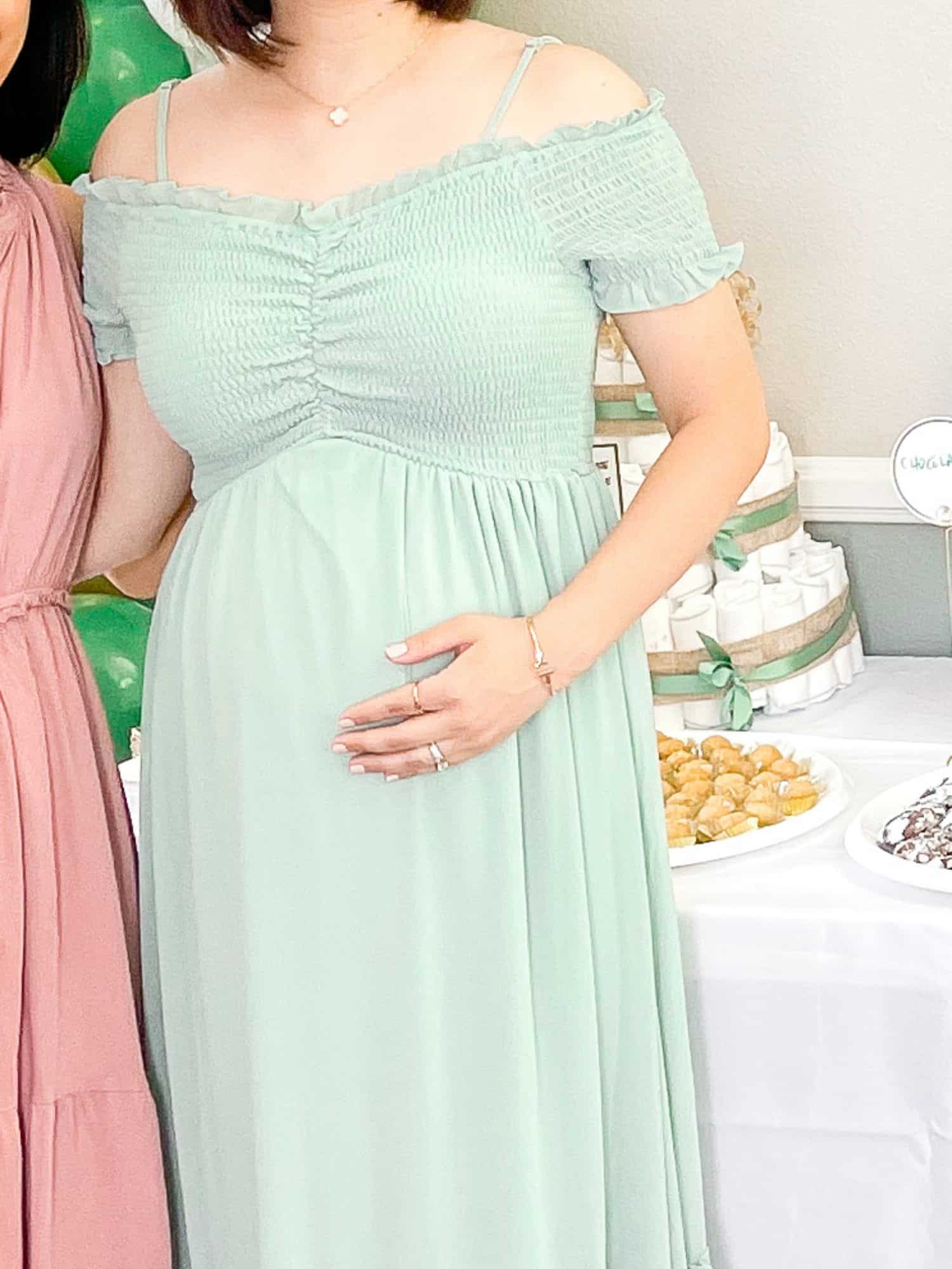 olive green baby shower dress