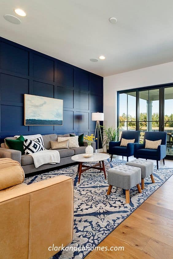 Living room with blue accent wall