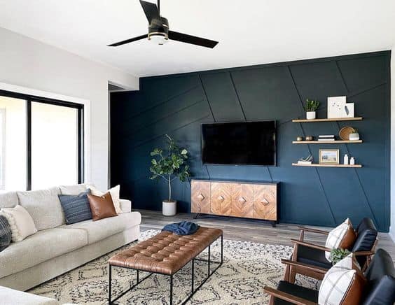 Navy blue accent living room