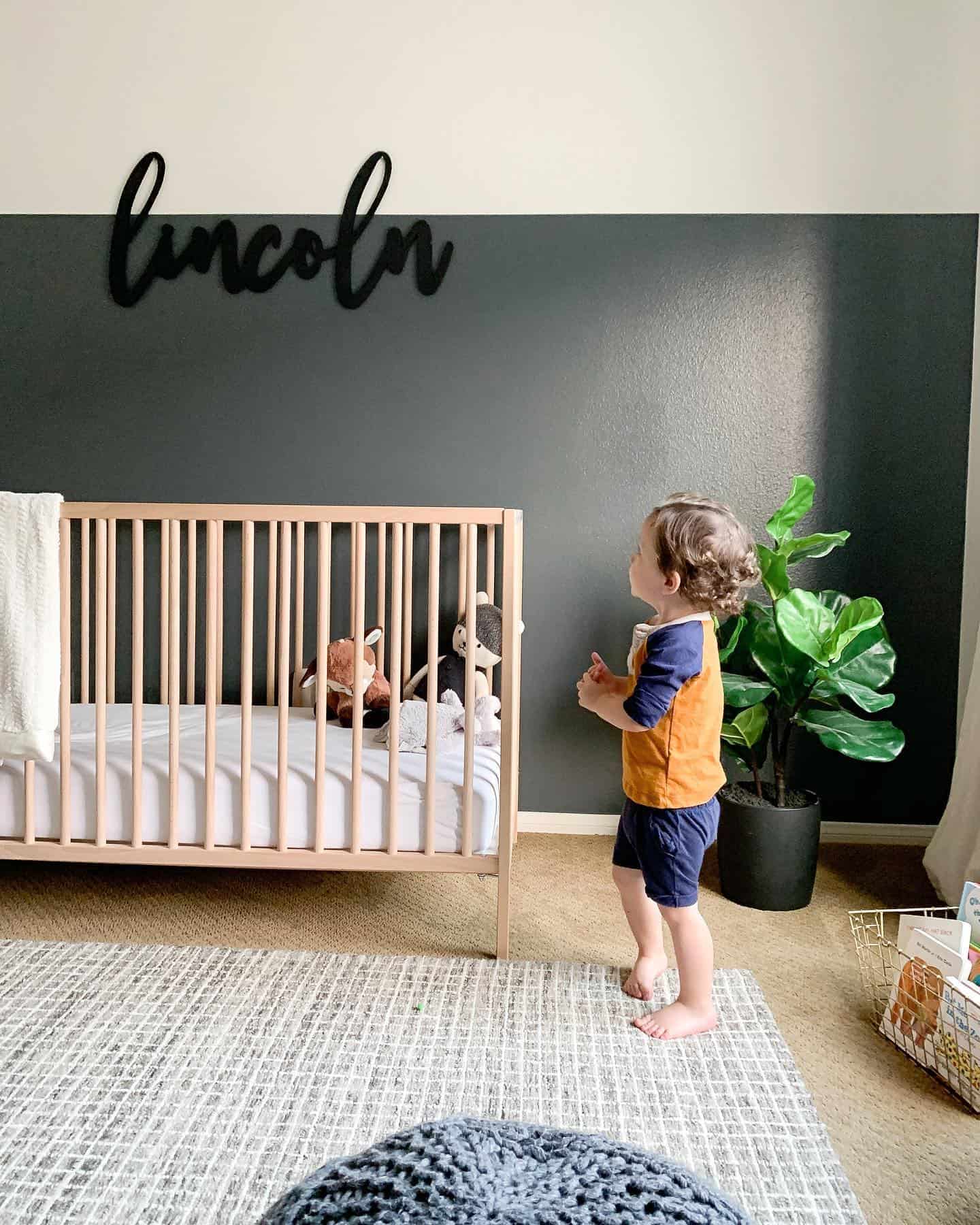 gray accent wall nursery