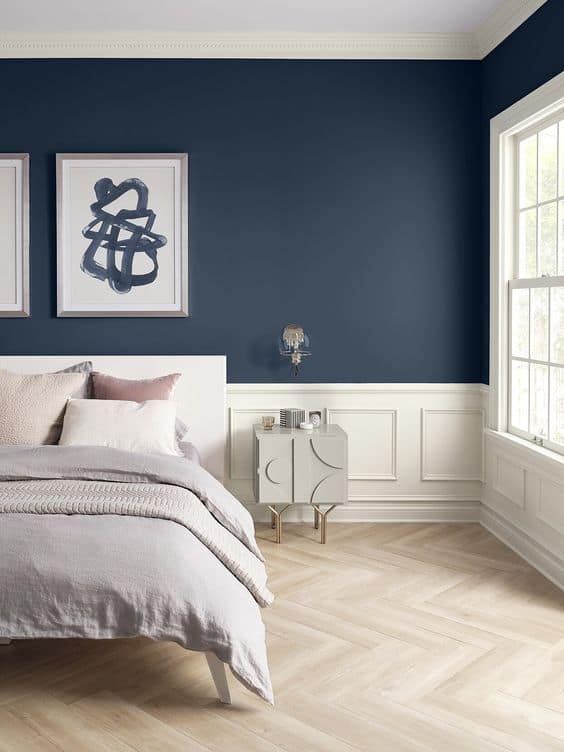 navy blue accent wall bedroom