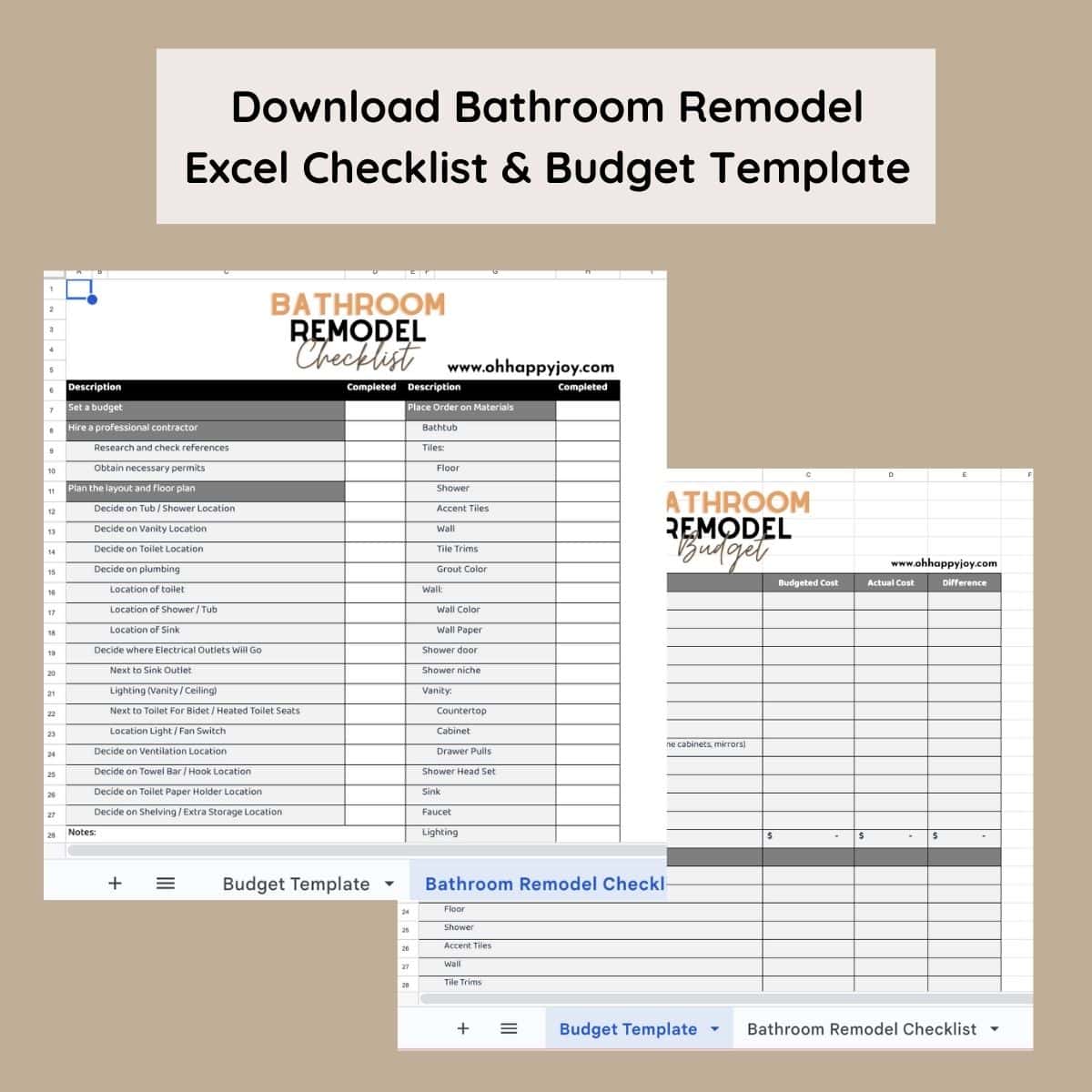 excel bathroom remodel checklist template