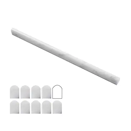 Lovdeco Carrara White ½" X 12" Marble Pencil Liner Tile, Edge Trim Molding for Shower and Backsplash, Bullnose Tile Trim Polished, 10 Pcs/Box
