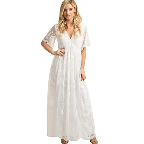Boho Lace White Long Maternity Dress
