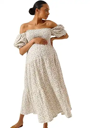Floral Print Long Maternity Dress