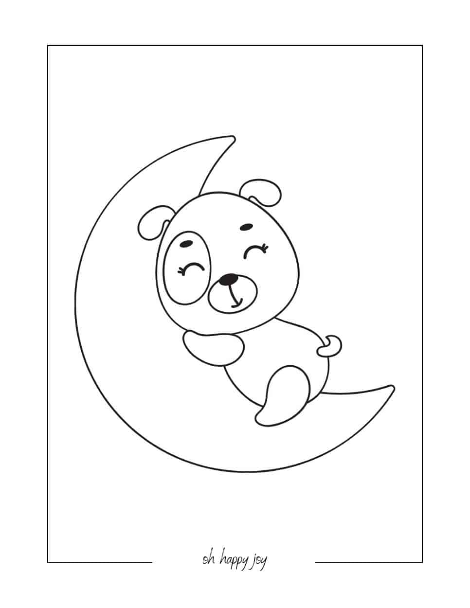 cute bear and moon coloring page