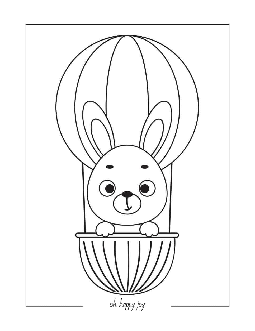 cute bunny and air balloon coloring page