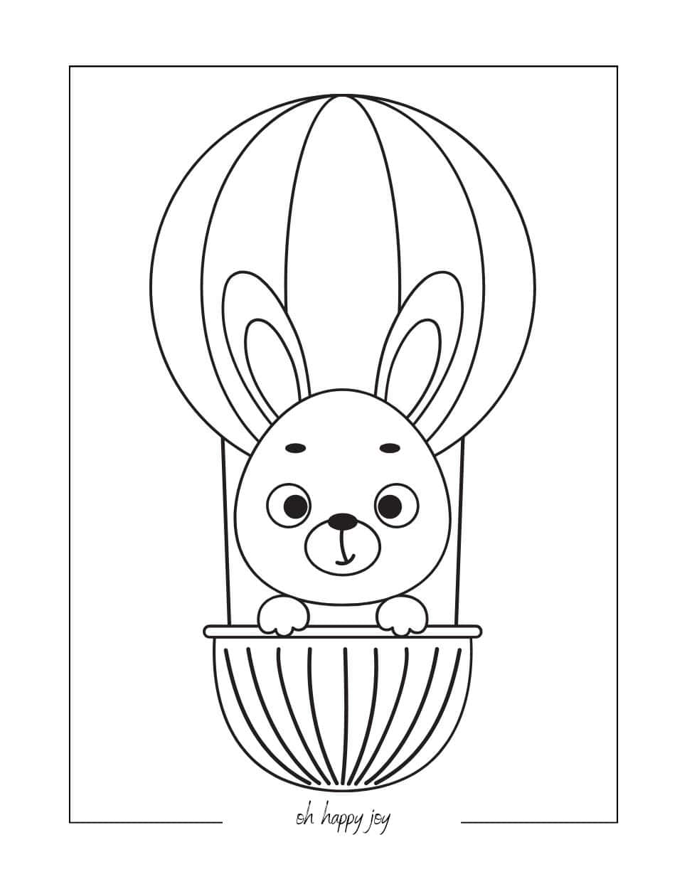 cute bunny and air balloon coloring page
