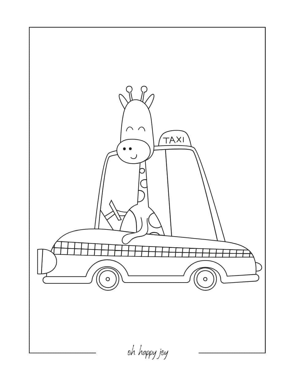 cute giraffe and car coloring page