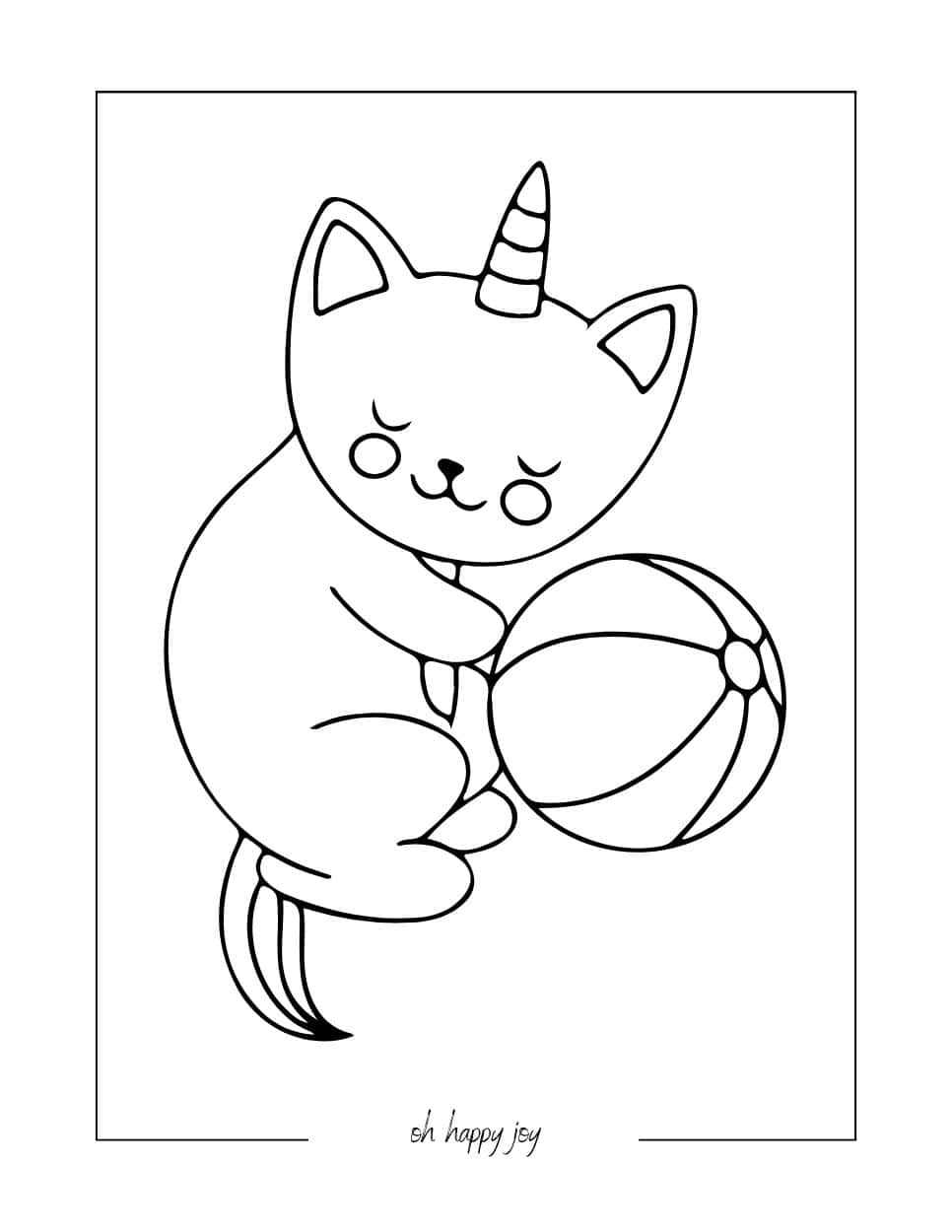 Cat Unicorn and Ball Coloring Page