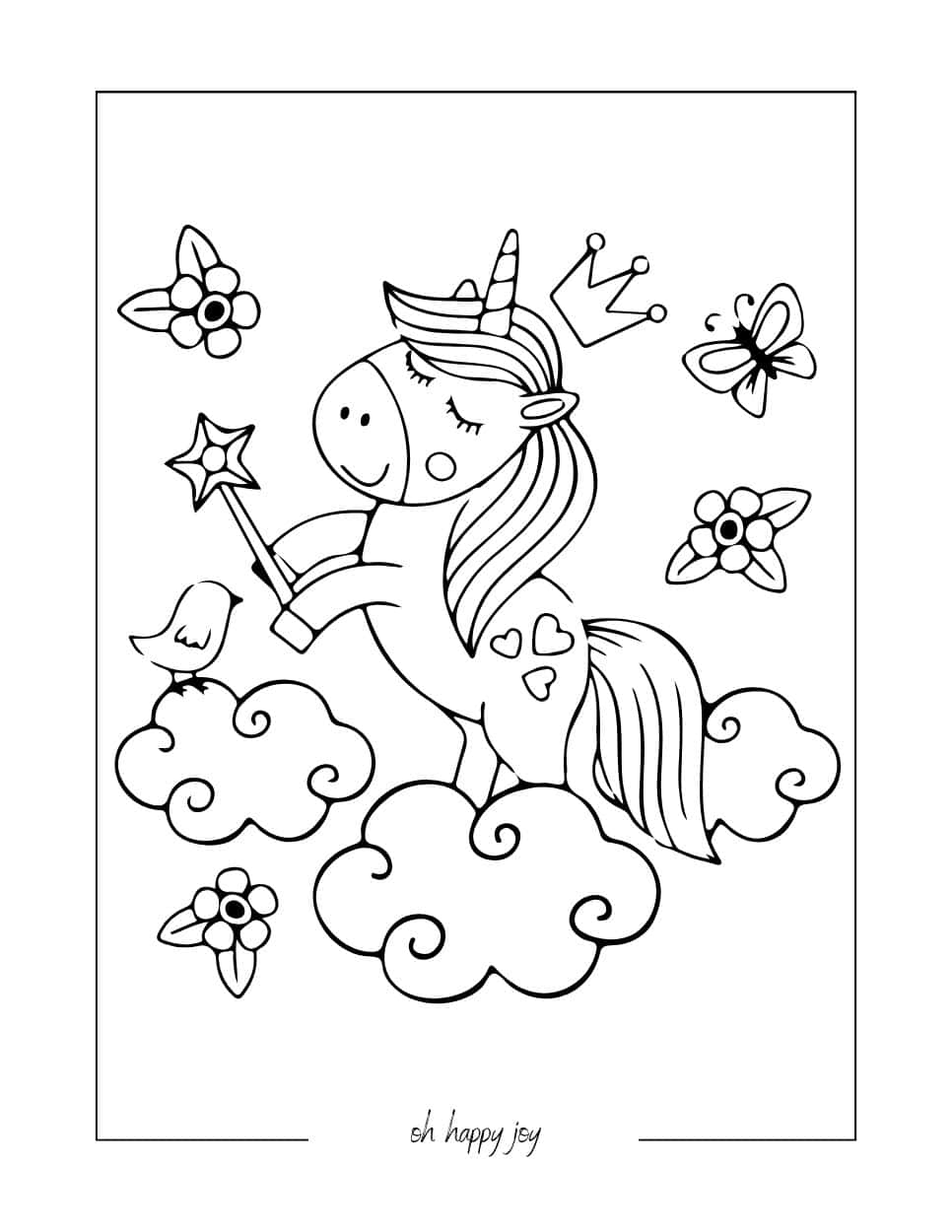 Cute Princess Unicorn Coloring Page