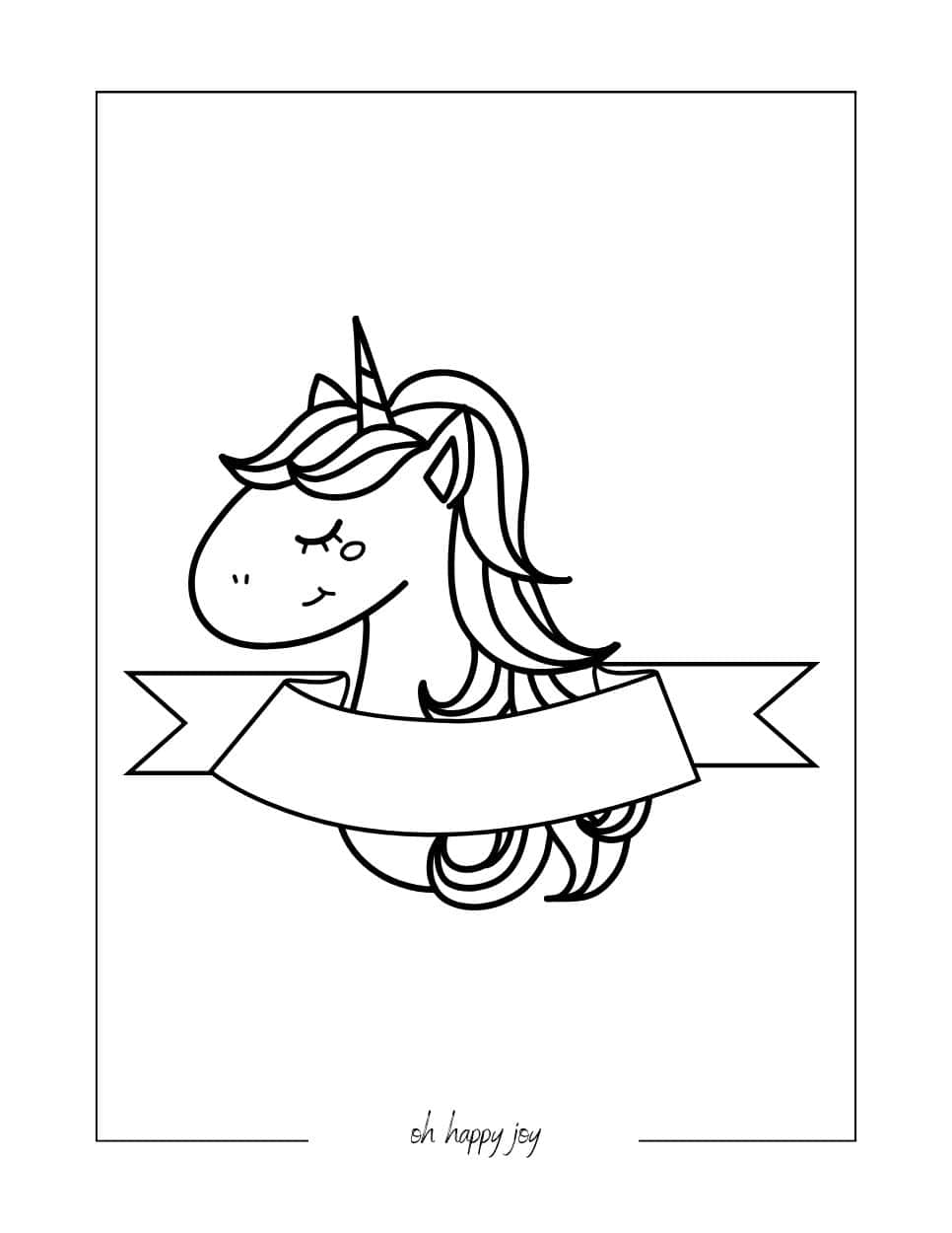 Cute Unicorn Banner Coloring Page