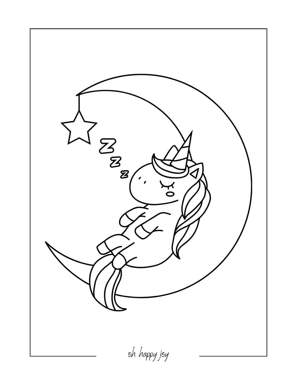 Cute Unicorn Sleeping Coloring Page