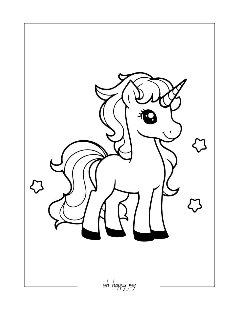 Cute Unicorn with Stars Coloring Page