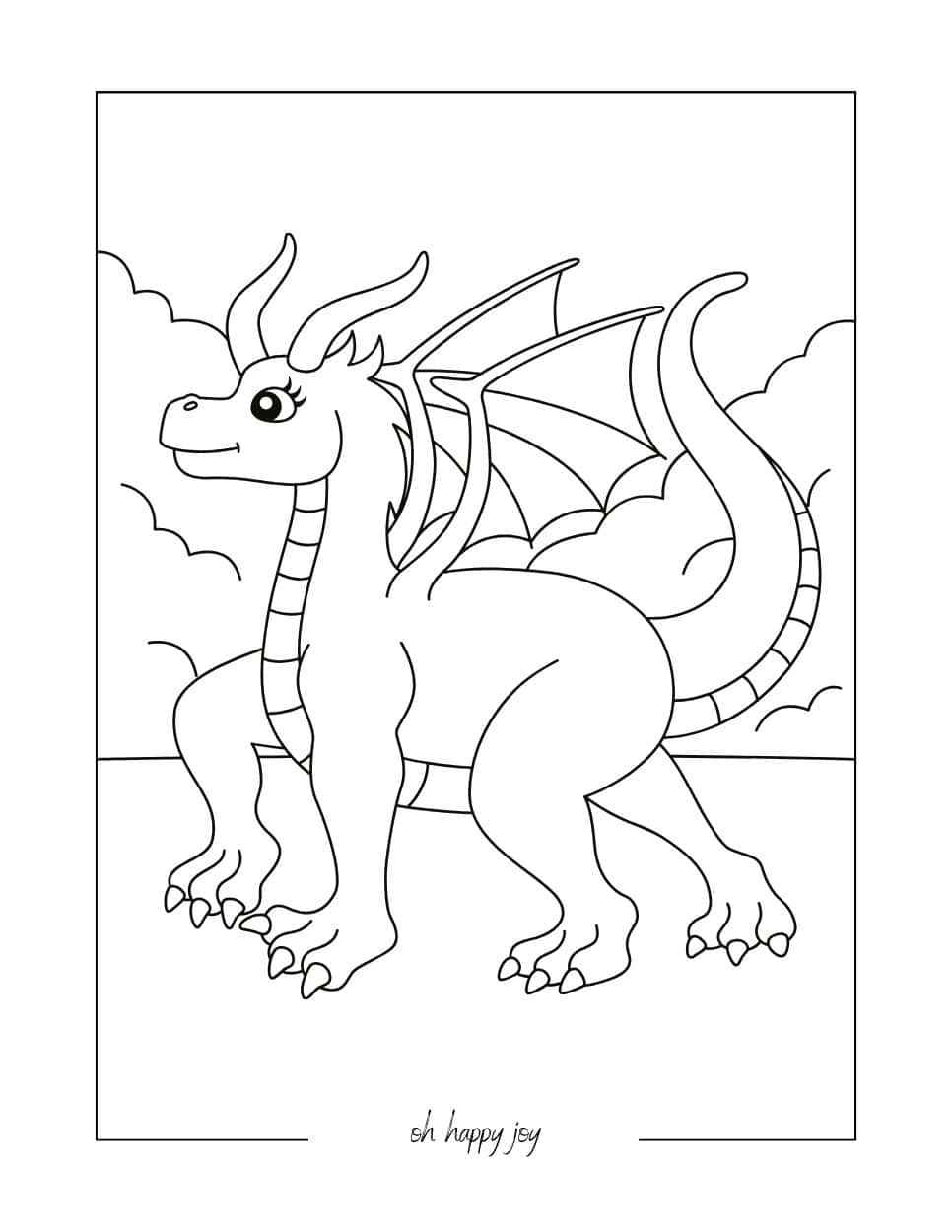 Dragon in Clouds Coloring Page