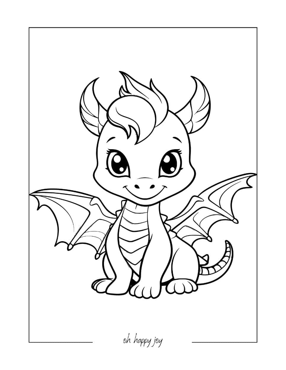 Kawaii Baby Dragon Coloring Page