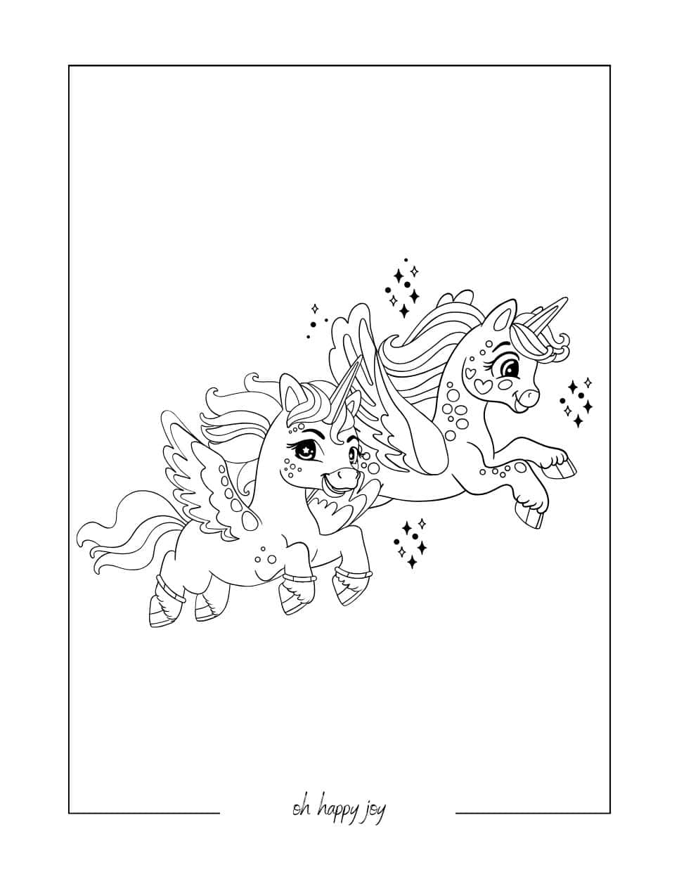 Kawaii Unicorns Coloring Sheet