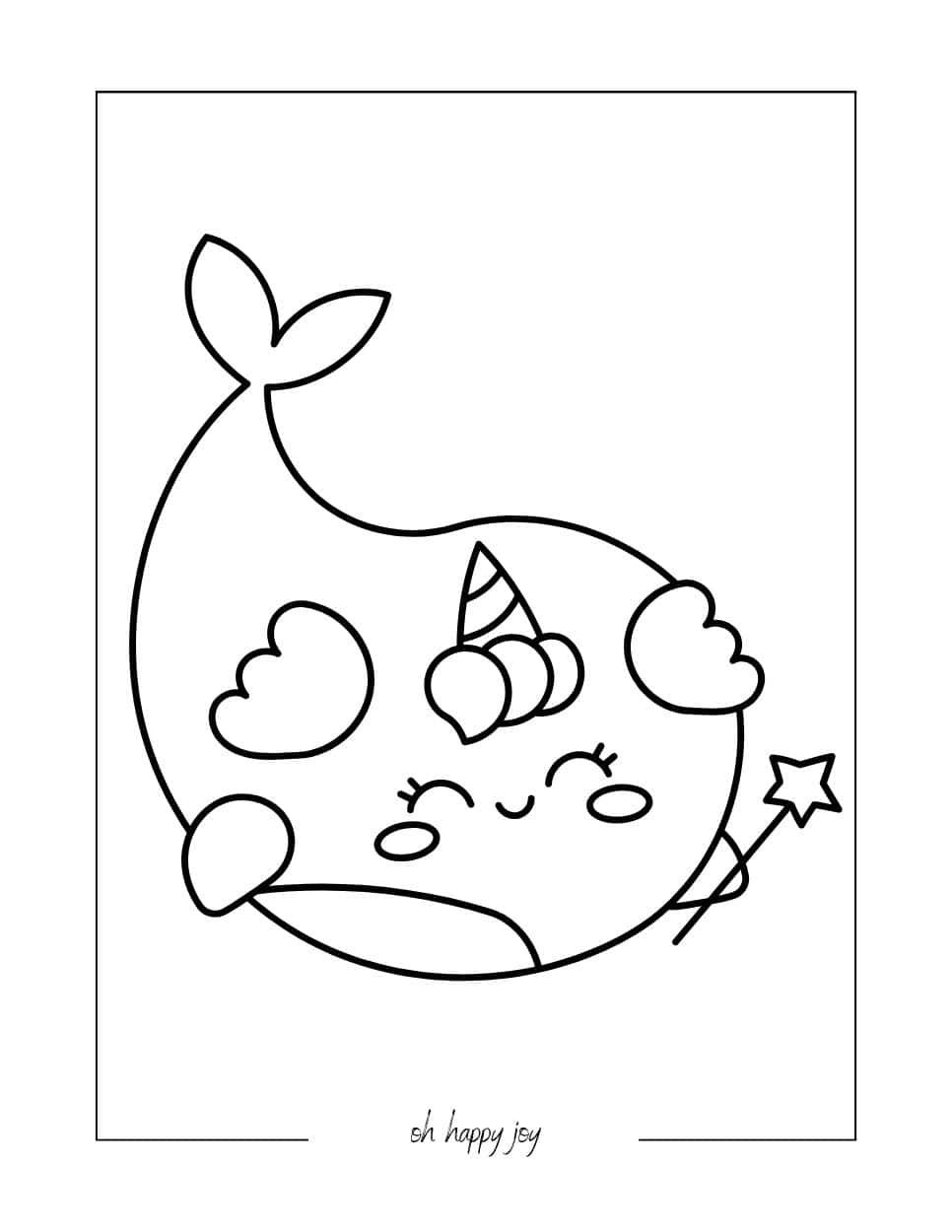 Kawaii Whale Unicorn Coloring Page