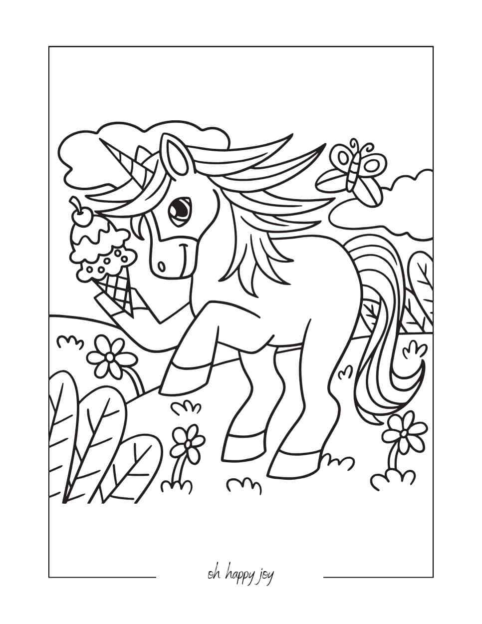 Playful Unicorn Coloring Page