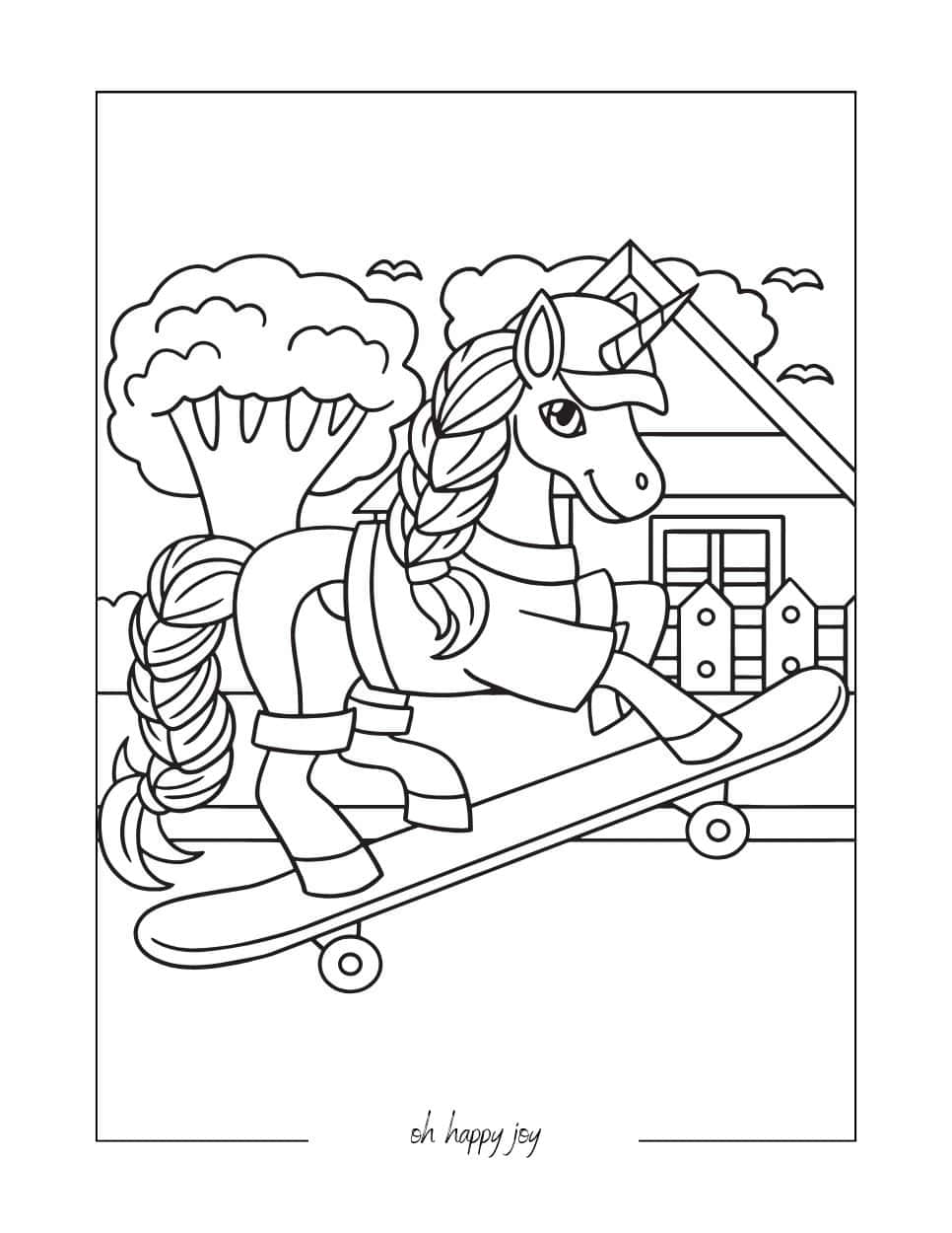 Skating Unicorn Coloring Page