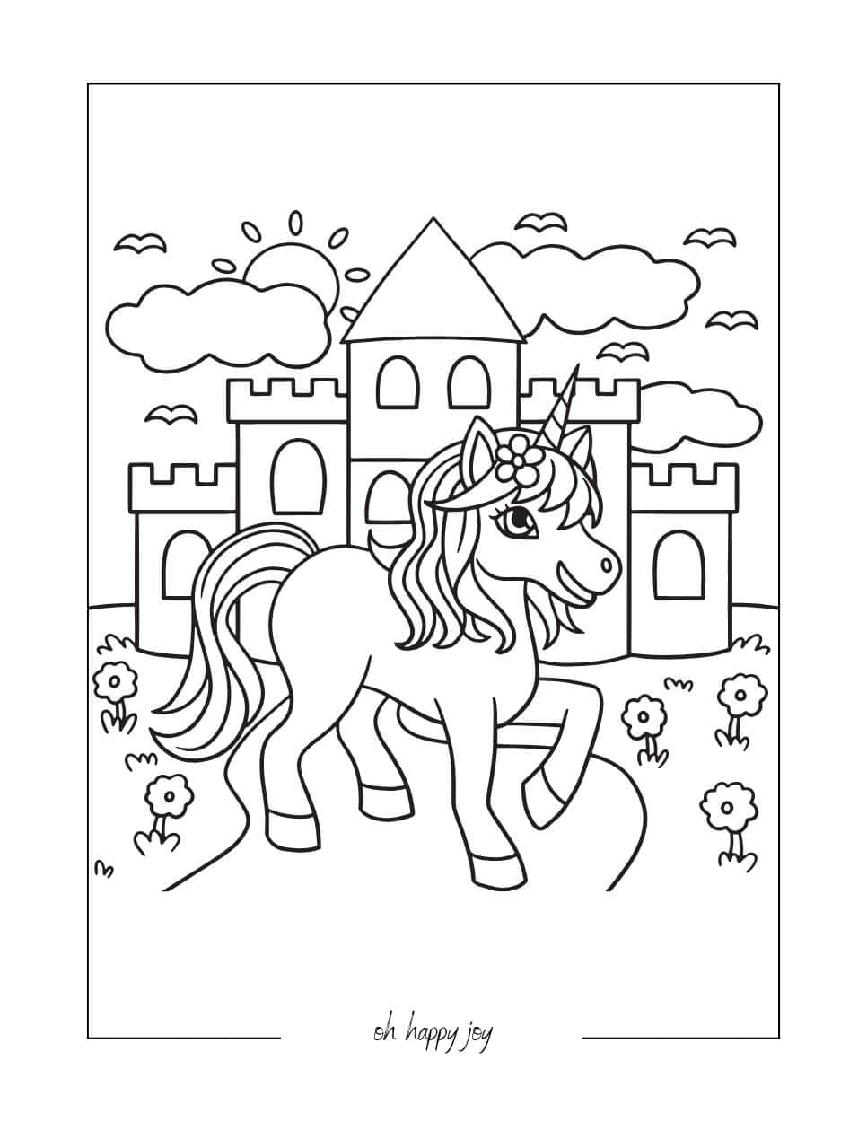 Unicorn Castle Coloring Page