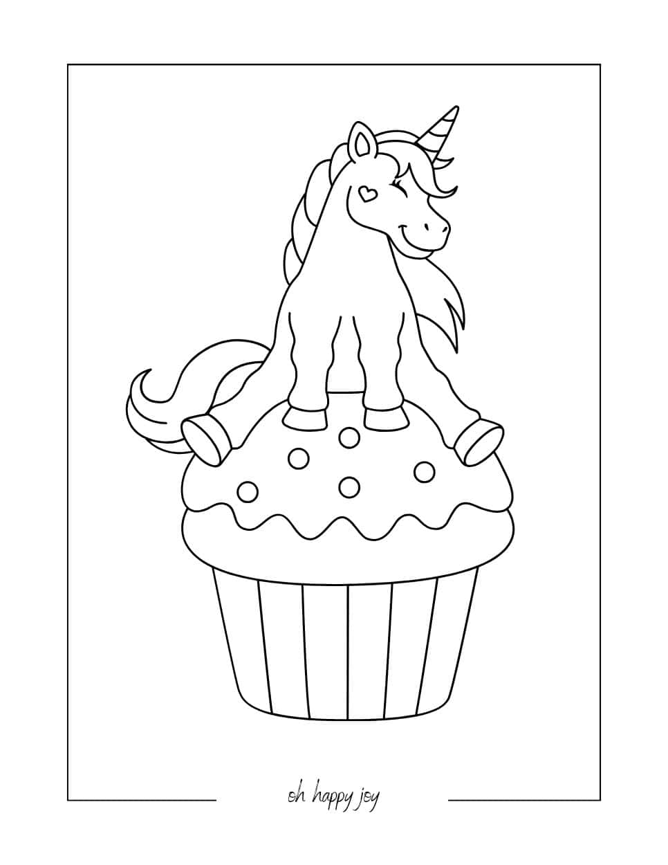 Unicorn on Cupcake Coloring Sheet