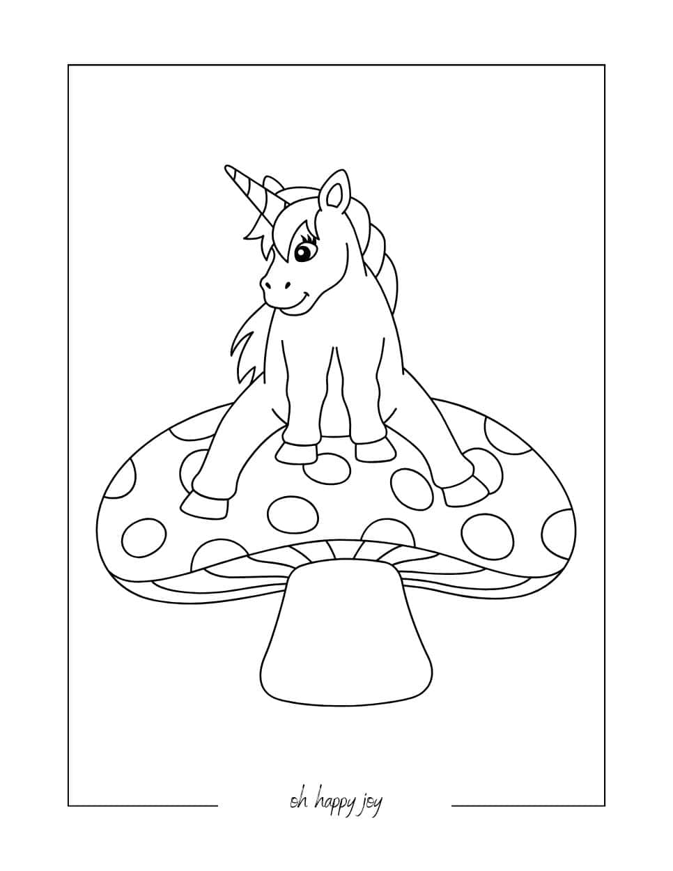 Unicorn on Mushroom Coloring Page