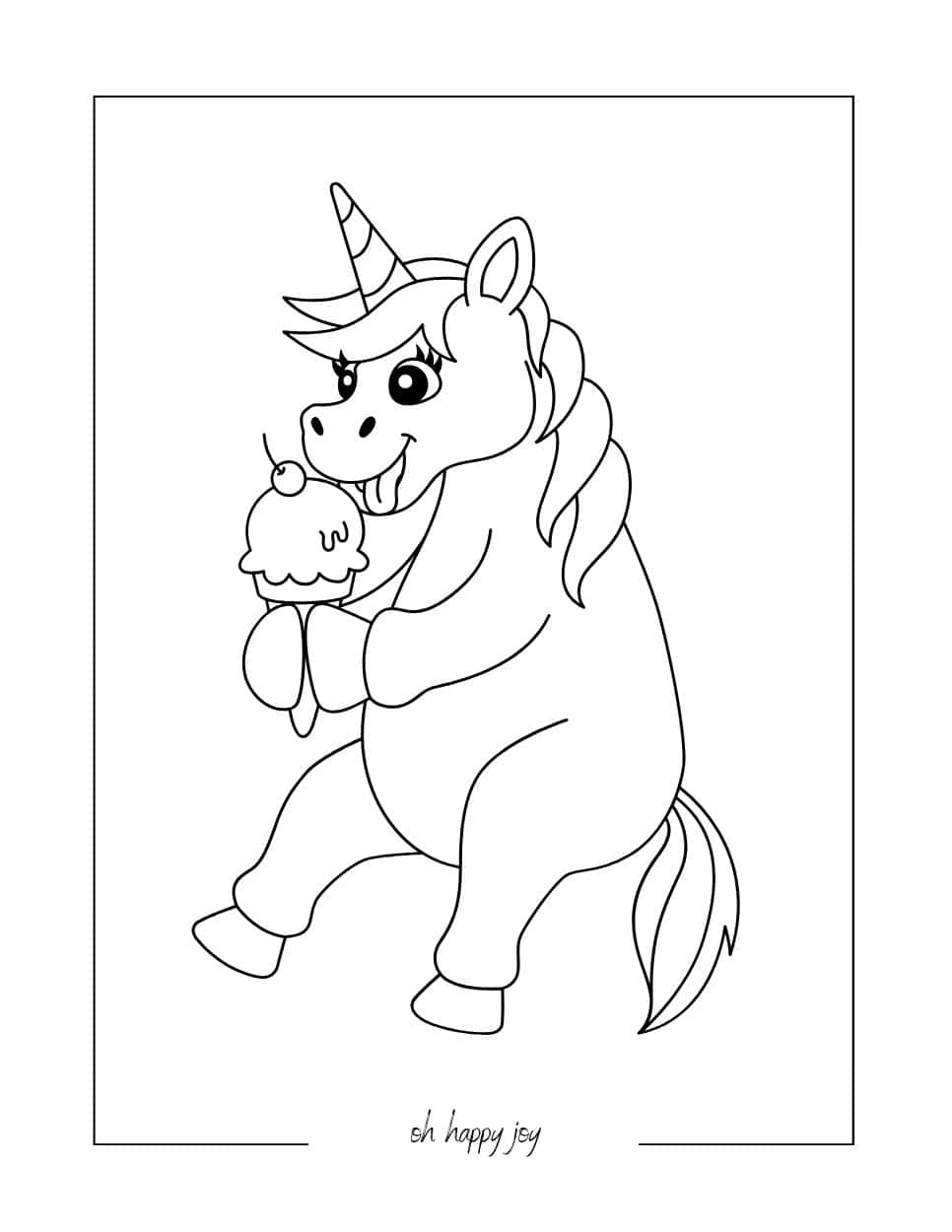 Unicorn with Ice Cream Coloring Page