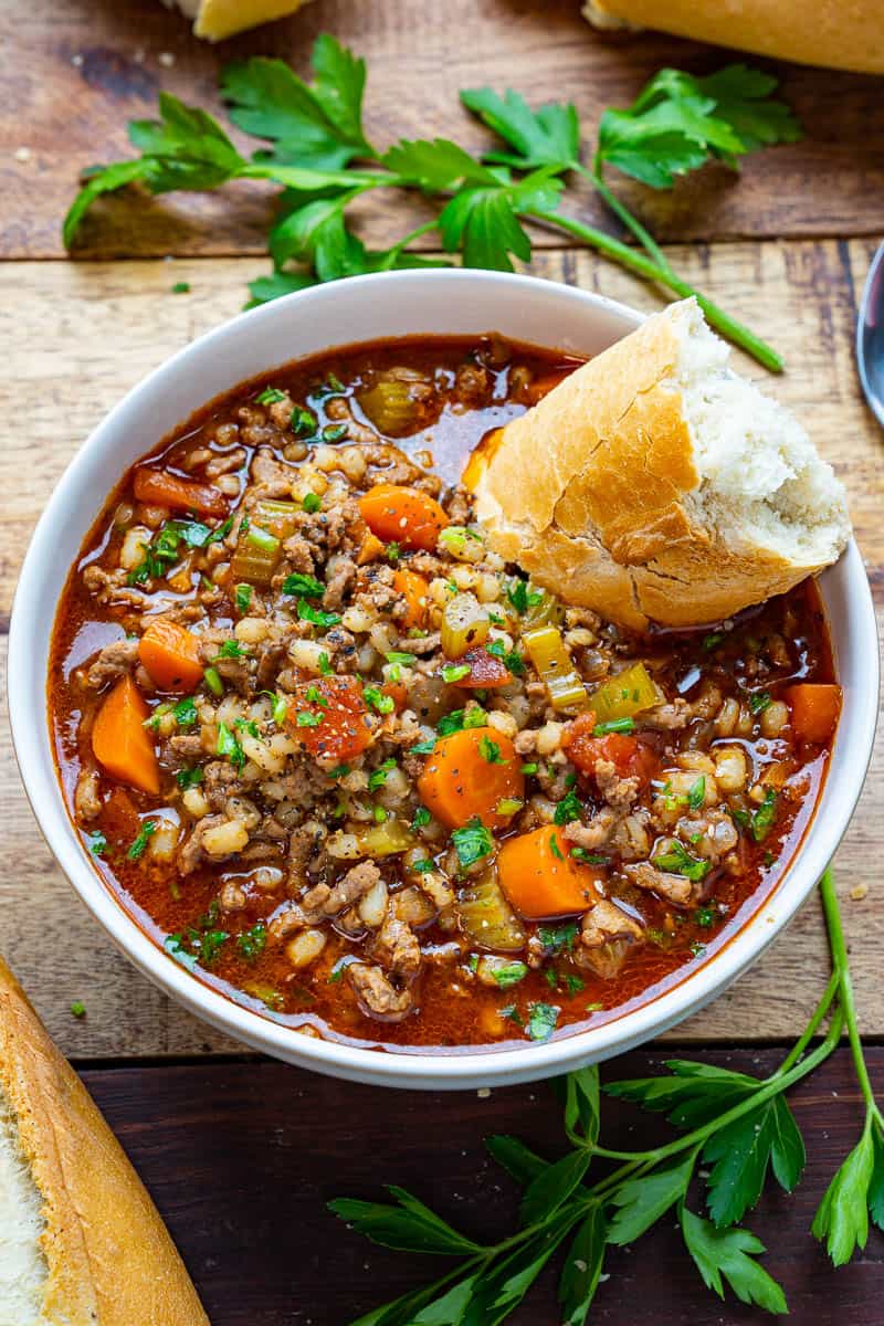 Healthy Ground Beef Recipes -  Ground Beef and Barley Soup