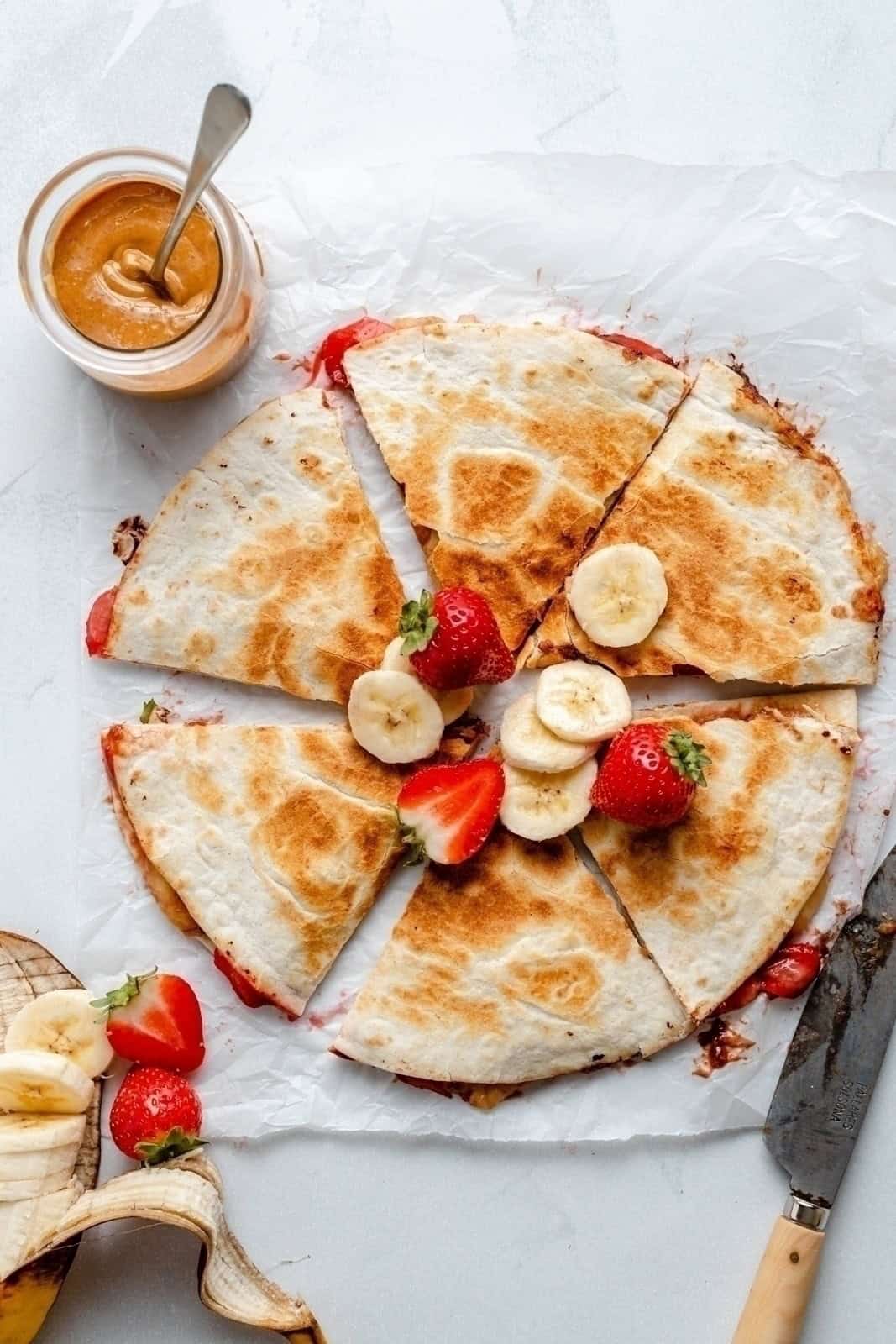 Toddler Breakfast Ideas - Peanut Butter Strawberry Banana Quesadillas