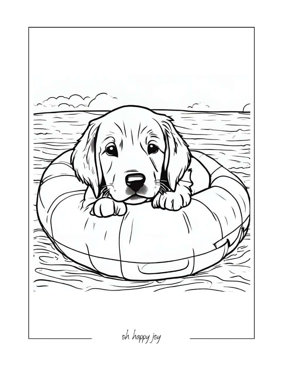 floating golden retriever coloring page