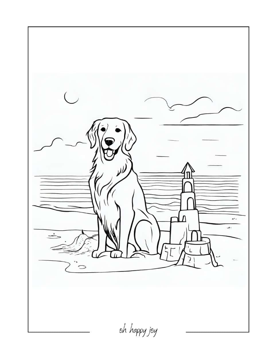 golden retriever with a sandcastle printable