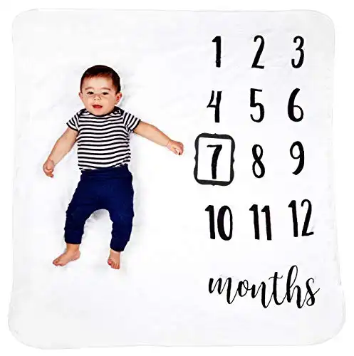 HakoBaby Baby Monthly Milestone Blanket, Premium 265GSM Soft Flannel Fleece Large Photography Background Blanket for Baby Boys and Girls, Photo Prop for Newborn 1 to 12 Months, for Mom, 47”x47” La...