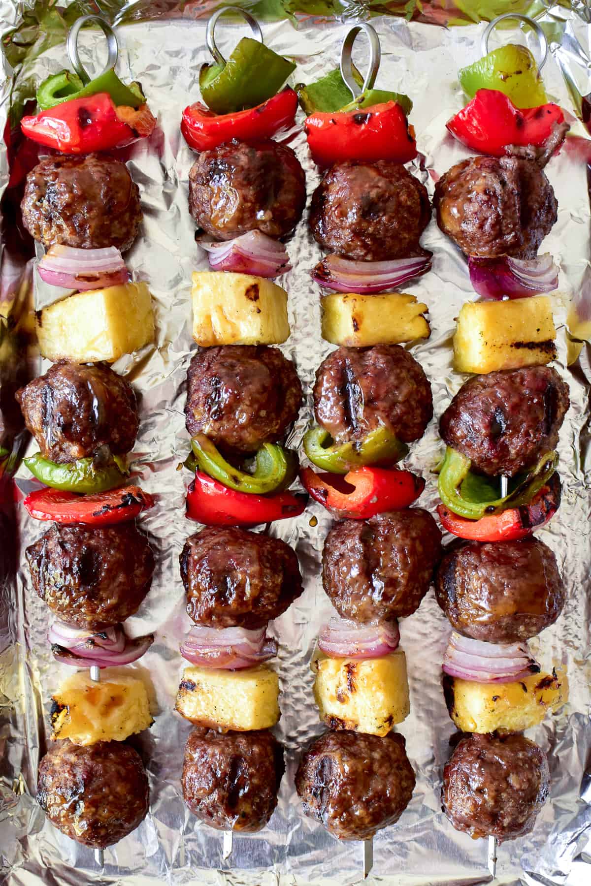 Tropical Appetizers - Finger Foods - Easy Grilled Pineapple Meatball Skewers 