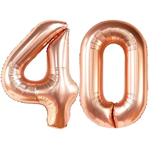 40th Birthday Decorations for Women - Rose Gold Number Balloon