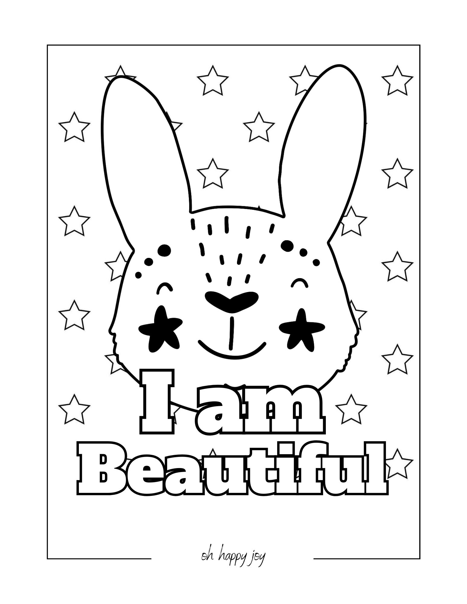 I am beautiful affirmation coloring page