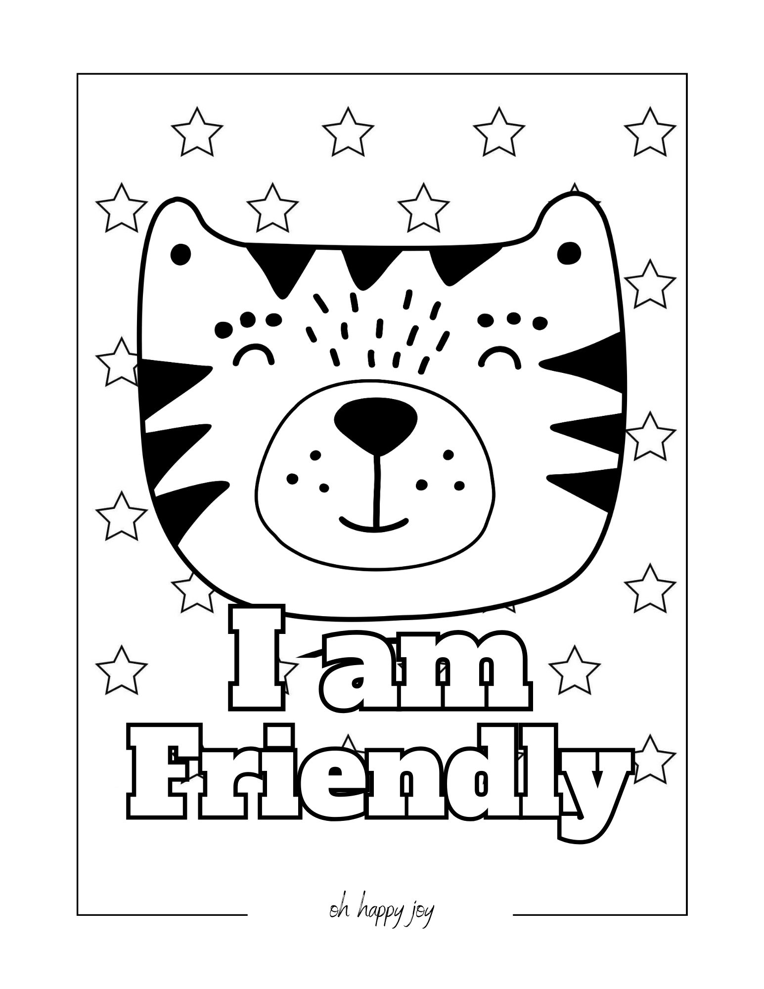 I am friendly affirmation coloring page