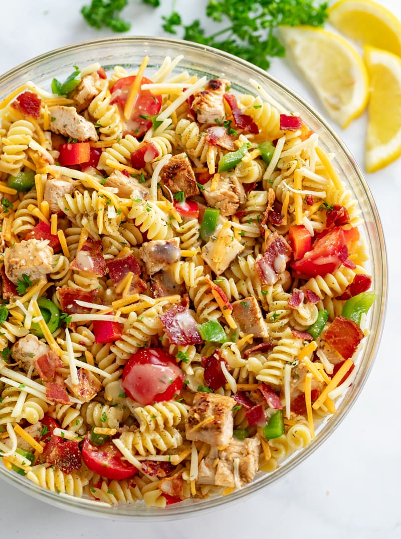 Easy and Cold Pasta Salad Recipes - Chicken Pasta Salad with Bacon