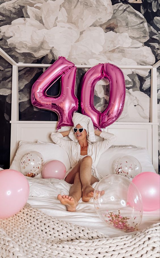 40th Birthday Photoshoot Ideas - At Home In Bed Celebrating 40