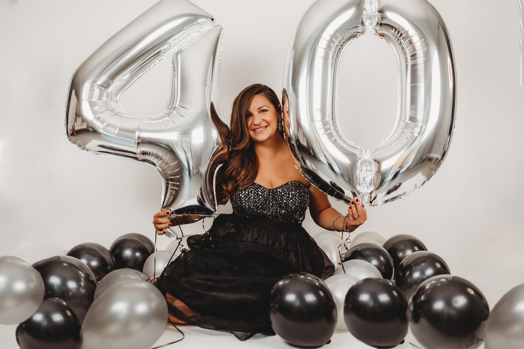 40th Birthday Photoshoot Ideas - Black and Silver Glam